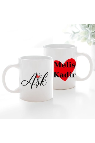 Kişiye Özel İsimli Çift Taraflı Baskılı Aşk Temalı Kupa Bardak - Sevgiliye Hediye Beyaz