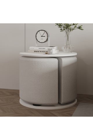 Vexana Puflu Yan Sehpa Saklanabilir Puflu Servis Sehpası Beyaz