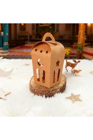 Ramazan Temalı Dekoratif Fener Kutusu, Ay Yıldız Kesim Hediyelik Kutu Seti, 6x9 Cm - 6 Adet, Kraft