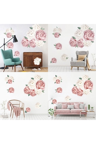 Qingmipy Şık Pembe Çiçekli Kendinden Yapışkanlı Duvar Sticker - Su Geçirmez Ve Çıkarılabilir Dekor 60x45 Cm Açık Pembe