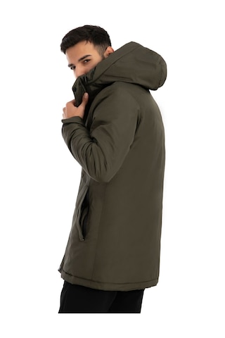 Erkek Haki Içi Polarlı Su Ve Rüzgar Geçirmez Kapüşonlu Kışlık Mont & Kaban Haki
