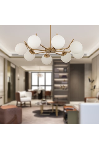 Sara 8Li Eskitme Boyalı Beyaz Camlı Modern Genç Odası Yemek Masası Üstü Salon Avize