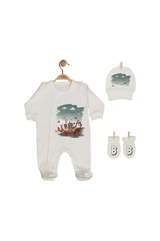Pia Baby Gl 1947-02 İsme Özel Beşli Tulum Set Krem