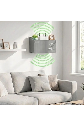 Duvar Tipi Wi-fi Modem Saklama Kutusu Gri Kablo Düzenleyici Router Raf Organizer Sarı