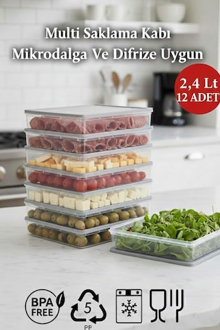 2,4 Lt Multi Saklama Kabı Difrize Uygun 12 Adet No:4 Şeffaf