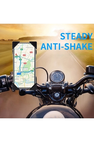 Moly Usb Şarjlı Motosiklet Bisiklet Telefon Tutucu 360 Döner Kartal Pençe Anti-tremor Siyah Siyah