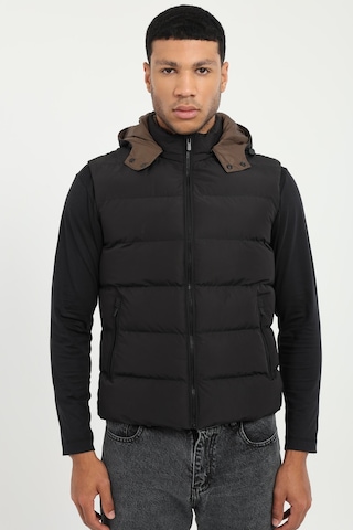 Dufy Erkek Slim Fit Kapüşonlu Siyah Yelek Mont-18153