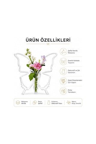 Mini Kelebek Vazo Şeffaf Plastik Akrilik Vazo, 20x19 Cm Dekoratif Çiçeklik, Masa Üstü Salon Yatak Odası Ofis Süs Çok Renkli