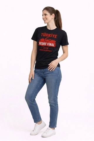 Wear Vexel Kadın Türkiye Baskılı Tişört Ay Yıldız 2026 Dünya Kupası Taraftar Forma T-shirt - Siyah Siyah
