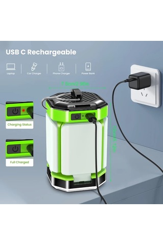 Xuweiwei Yeşil Kamp Lambası Ayarlanabilir Parlaklık 5 Aydınlatma Modu Toz Su Geçirmez Ip54 Kampçılık Acil Durum Yeşil