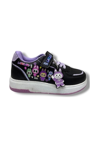 Prokids 4011-26 Cilt Deri Labubu Maskotlu Anatomik Kız Çocuk Sneaker Siyah Lila 31-35 Siyah
