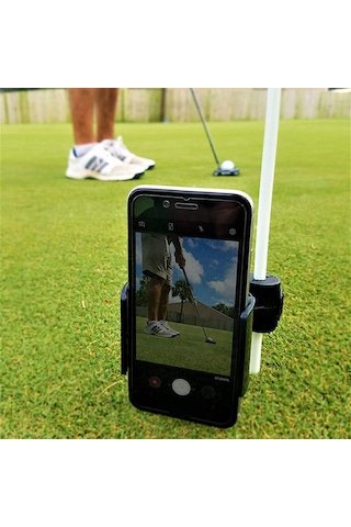 Qingmipy Golf Vuruş Kayıt Aleti - Akıllı Telefon Tutucu, 360 Derece Döner, Tüm Telefon Modellerine Uyumlu, Kolay Kurulum, Golf Egzersizi İçin Siyah