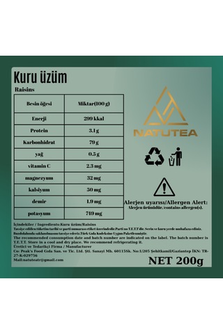 Natutea Kuru Üzüm 200 G Kuru Meyve 200 G