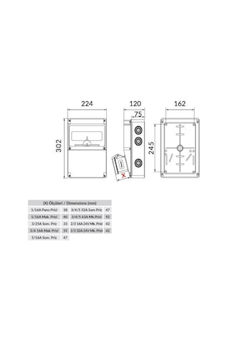 Bemis IP44 2 Adet 5/32A 380V Ön 2 Adet Yan 1/16A 220V Prizli V10 Kombinasyon Kutusu BD2-2234-2020