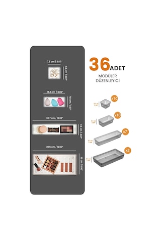 Meleni Home 36 Parça Mega Set Modüler Makyaj Organizer - Takı Aksesuar Düzenleyici Set Siyah
