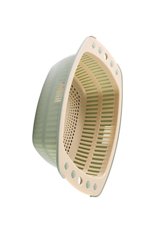 Konesam Çift Katlı Plastik Sebze Yıkama Sepeti - Su Süzme, Depolama Ve Taşınabilir Mutfak Aleti Asker Yeşili Yeşil