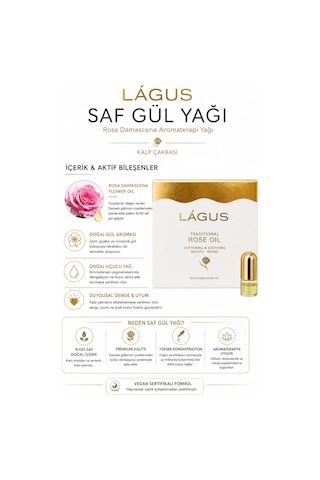 Lágus Saf Gül Yağı Rosa Damascena Aromaterapi Yağı Kalp Çakrası 20 ML