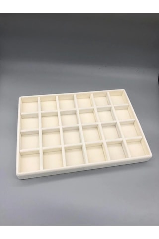 Yerli Üretim Süet Kumaş Krem Renk 34 Cm / 24 Cm 24 Bölmeli Çekmece Içi Takı Standı Çok Renkli