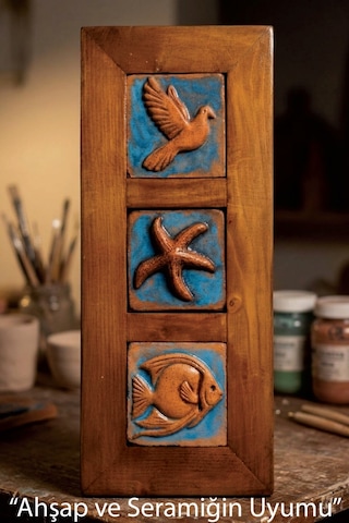 El Yapımı Seramik Deniz Temalı Tablo - 16x36 Cm - Akdeniz/ege Ruhu - Dekoratif Ev, Villa, Ofis Çerçeveli