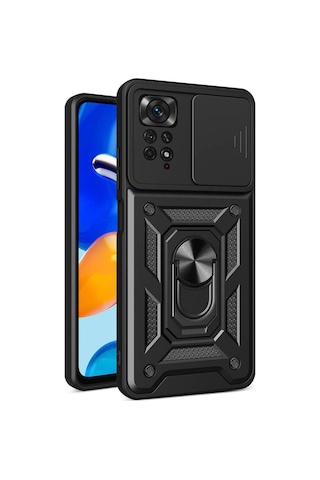 Xiaomi Redmi Note 11 Pro 4g Kılıf Magnetik Standlı Kamera Korumalı Zore Sürgülü Vega Kapak Siyah