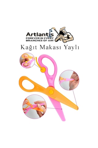 Renkli Kağıt Makası 1 Adet Plastik Yaylı Küt Uç Korumalı Okul Makası Çocuk Makası Okul Öncesi Kreş Ana Sınıfı