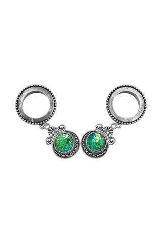 Homyl Kulak Tıkaçları Tünel Yeşil Balık Pulu Dangle 18-mm Gümüş