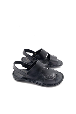Umut Hakiki Deri Hafif Tam Ortopedik Masajlı Erkek Sandalet Siyah