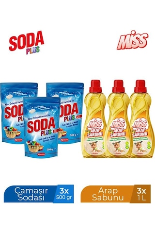 Miss Arap Sabunu 3 x 1 L + Soda Plus 3 x 500 ML