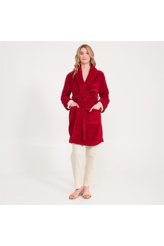 Kadın Welsoft Şal Yaka Polar Sabahlık Bordo