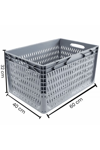 Alpbx Delikli Gri Plastik Kasa 60x40x32 Cm - Sepet 65 Litre