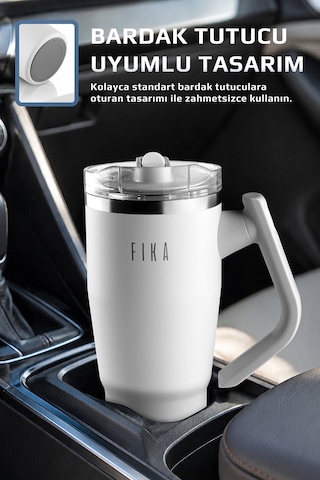 Fika Lumi Patentli Döner Kulplu Sızdırmaz Çift Ağızlıklı Çelik Termos 950 Ml Beyaz