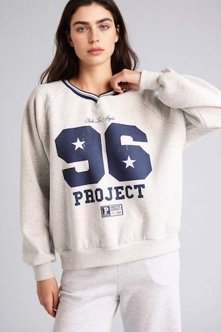 Defacto Oversıze V Yaka Baskılı Kalın Kumaş Sweatshirt G9597ax26spgr256 Gri-gr256
