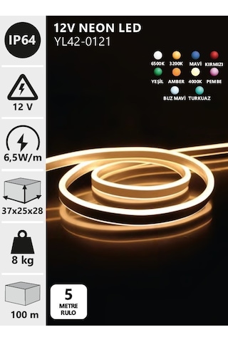 12v Neon Led Beyaz Yl42-0121 5 Metre Beyaz