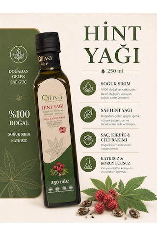 Oılıva Hint Yağı 250 Ml %100 Doğal Ve Saf Hint Yağı, Soğuk Sıkım Castor Oil, Katkısız Bitkisel Yağ, Ricinus Yağı