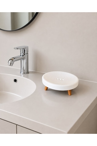 Su Tutmaz, Sabun Ve Süngerlik Ayaklı Sabunluk Şık Sabun Sünger Tutucu. Banyo Mutfak Kullanımı. Sert Plastik Beyaz