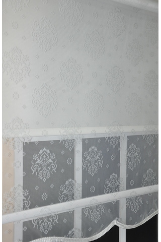 Storburada Çift Mekanizmalı Kirli Beyaz Damask Tül Perde Ve Ekru Stor Perde Stb45252-v01 Ekru