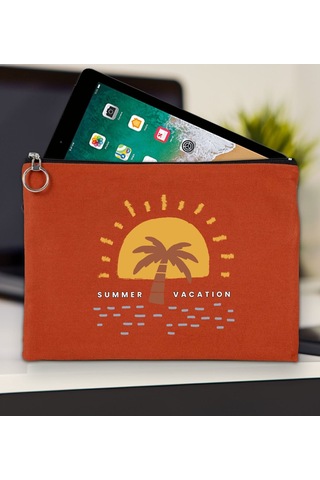 Bk Gift Yaz Temalı-6 Kiremit Tablet Çantası 30x21cm, Apple iPad Uyumlu Çantası, Baskılı Tablet Kılıfı