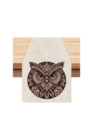 Renkli Baykuş Runner, Runer, Masa Örtüsü, Sofranıza Zarafet Katın Runner, Masa Örtüsü Krem