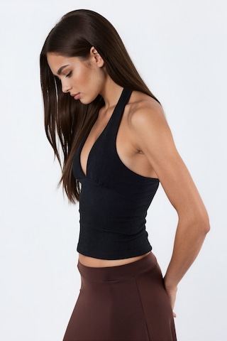 Hiccup Busem Kesik Detaylı Dar Kesim Halter Crop Bluz Siyah