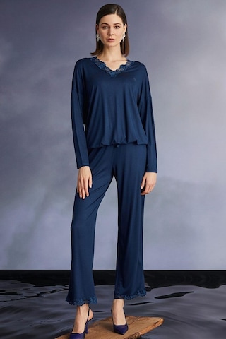 Monamise 22131 Kadın Uzun Kollu Pijama Takımı-lacivert Lacivert