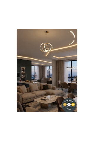 Tek Toplu Amissos Gold Kumandalı 3 Renk Sarkıt Avize Salon, Yemek Masası, Mutfak Ve Çocuk Odası Aydınlatma