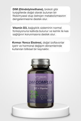 Dim Complex 30 Kapsül Dım 100 Mg, D3 Ve Bitkisel Ekstreler İçeren Takviye Edici Gıda