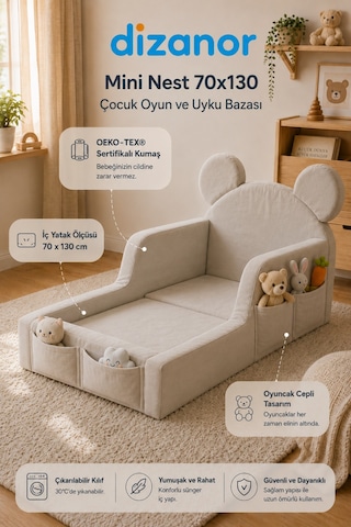 Dizanor Mini Nest 6'sı 1 Arada Bebek Oyun Parkı Ve Park Yatak Krem 70 x 130