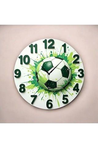 AA Shop Futbol Top Renkli Baskı Desenli Sayılı Hediyelik Ahşap Sessiz Tablo Duvar Saati 72 Renkli