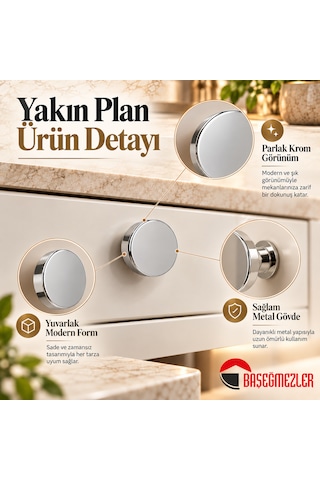 Haskan Yuvarlak Düğme Kulp Krom