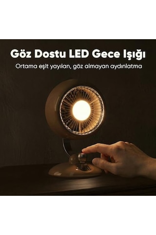 Q3 120 Salınımlı 3 Kademeli Led Işıklı Şarjlı Masaüstü Fan Vantilatör Retro Beyaz Acı Kahverengi