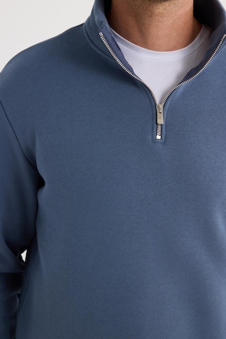 Tudors Unisex Relax Fit Rahat Kesim Pamuklu İçi Polarlı Yarım Fermuarlı Mavi Dik Yaka Sweatshirt-35174 Mavi