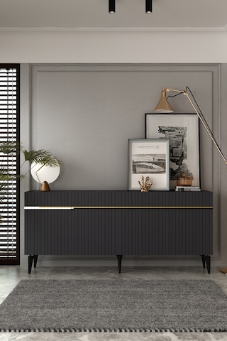 Fontana Lazer Pleksi Desen Konsol Tv Sehpası Çok Amaçlı Dolap 180 Cm Aa Antrasit - Altın