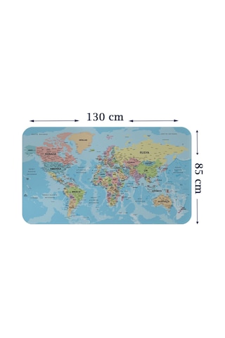 Türkçe Eğitici Ülke Ve Başkent Okyanus Detaylı Atlası Dünya Haritası Duvar Sticker -85x130-3869 Çok Renkli