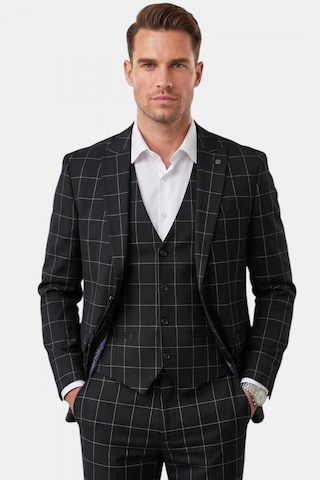 Rizzup Erkek Siyah Slim Fit 3 Lü Takım Elbise Yelekli Ekose Desenli Çift Düğme Takım Elbise 2600501